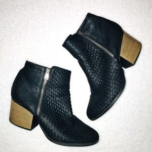 Black Basket Weave Ankle Booties